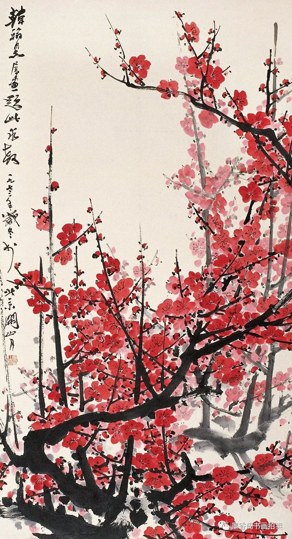 红梅迎春一国画大家关山月梅花作品欣赏