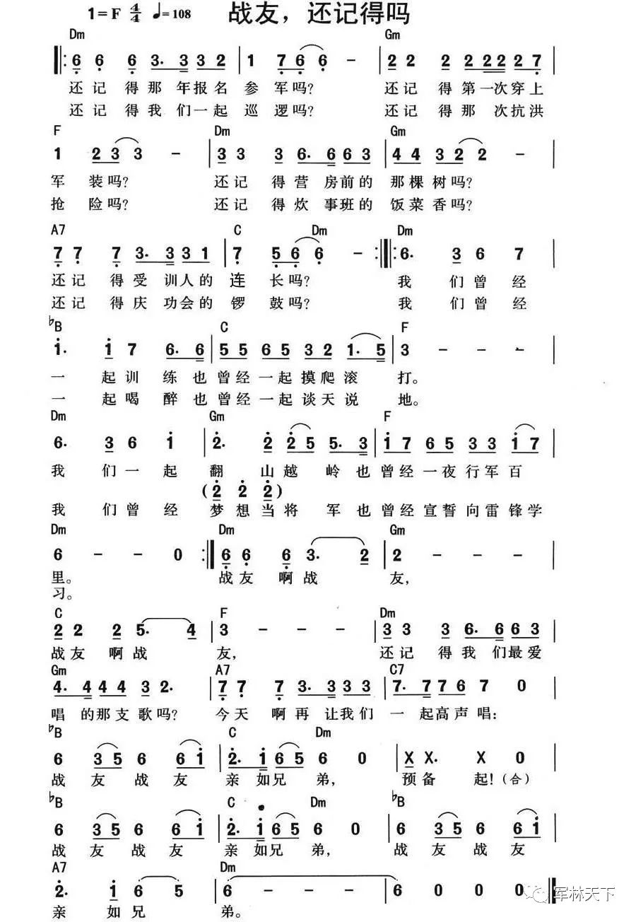 战友你还记得吗简谱_战友还记得吗吉他谱(2)