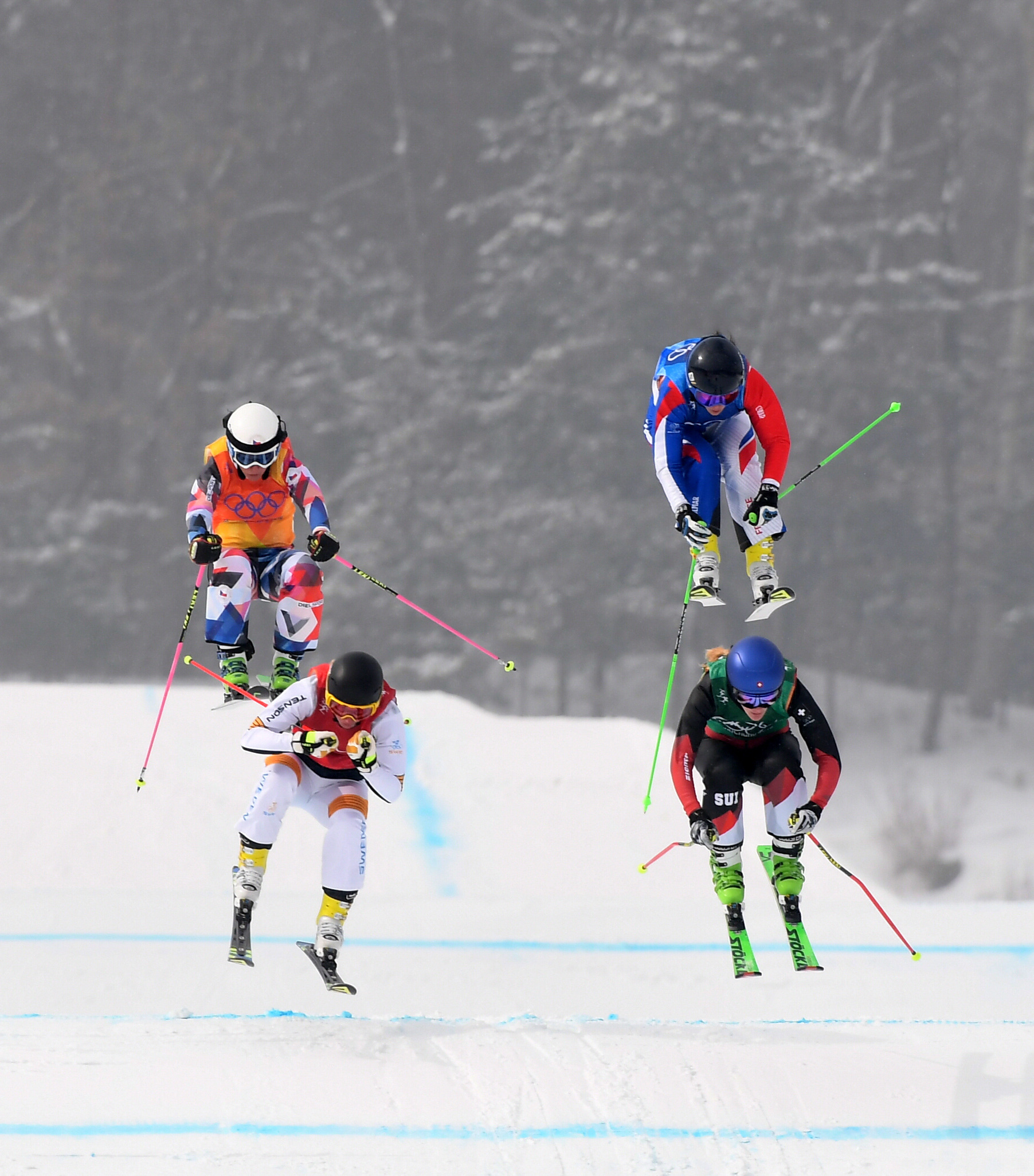 组图:自由式滑雪障碍追逐赛 加拿大选手庆祝夺冠