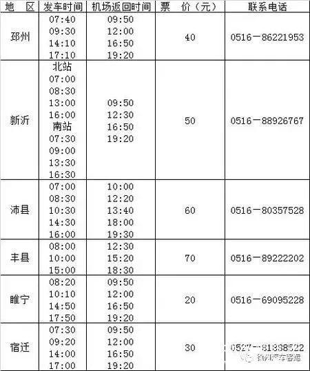 徐州机场大巴时刻表