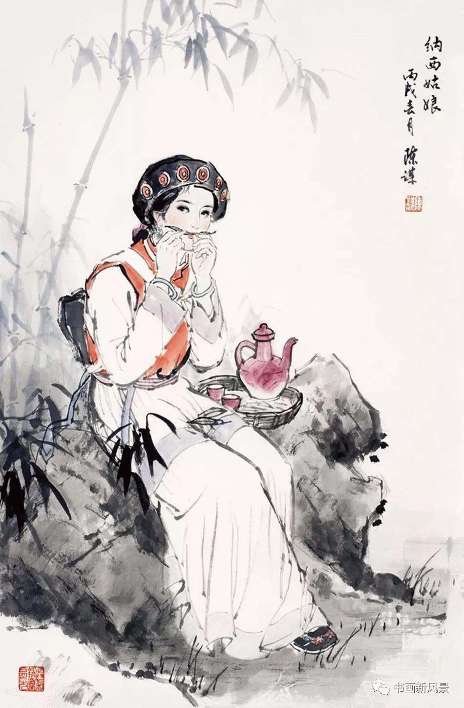 今年已经80多岁了,擅长工笔重彩人物,水墨人物和青绿山水画,其作品