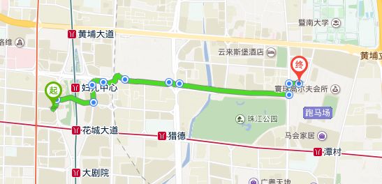 风尚广百珠江新城店到广百太阳新天地店步行路线图(资料来源:百度地图