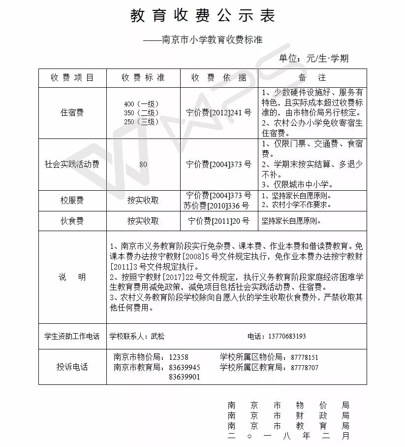 教育收费公示表