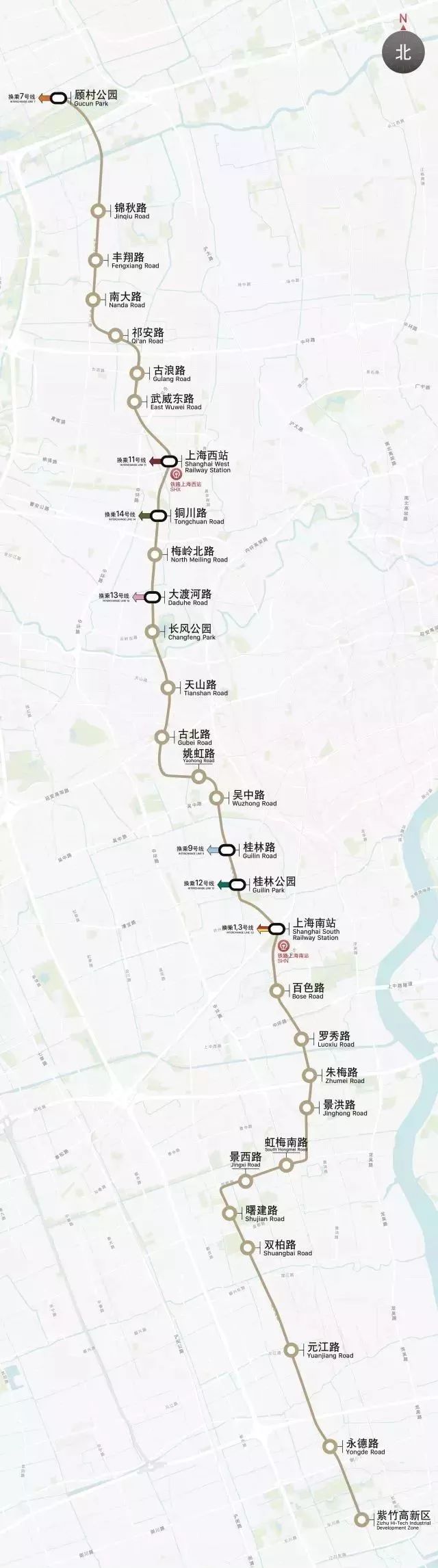 上海轨道交通 号线线路走向图