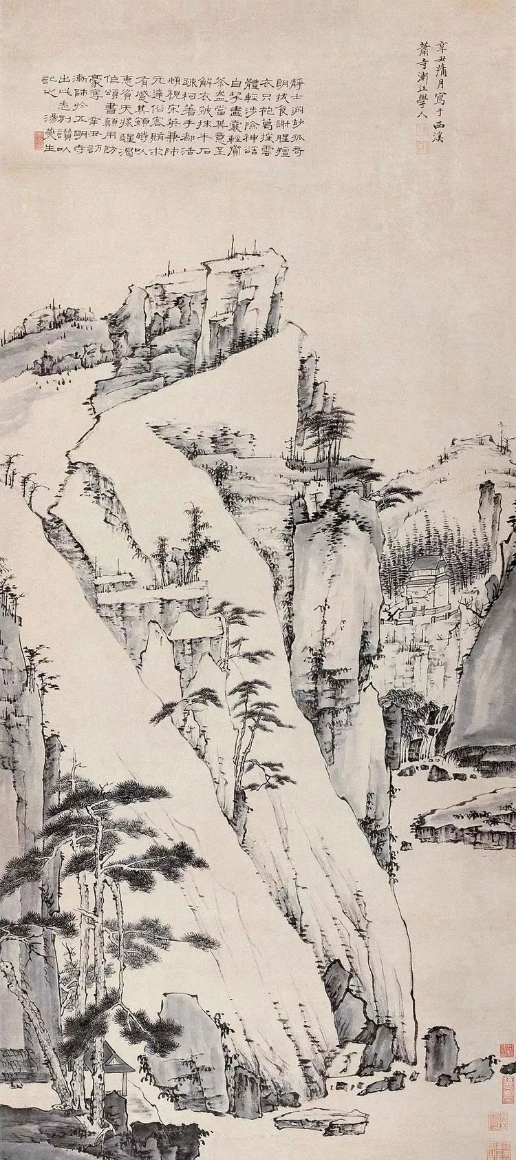 清远萧疏的意境,简略淡洁的笔墨:"新安画派"代表画家弘仁作品赏析