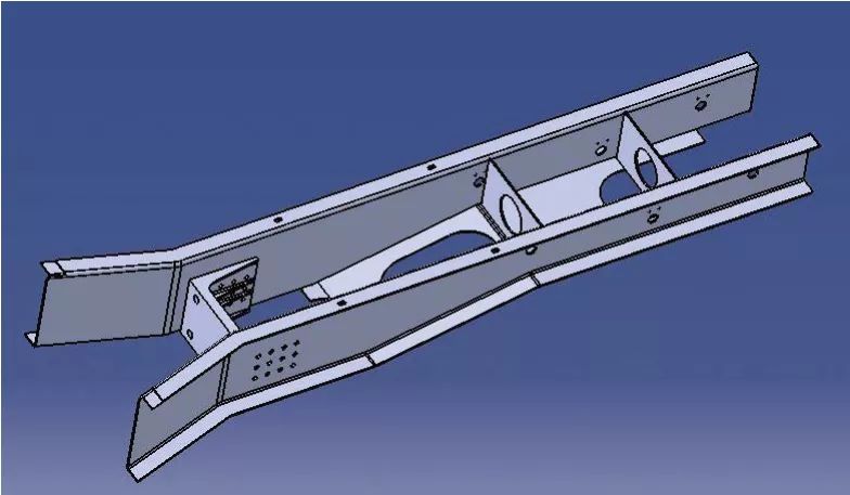 两个槽钢与端梁焊接端的高度为458mm,与枕梁焊接端的高度为300mm,翼面