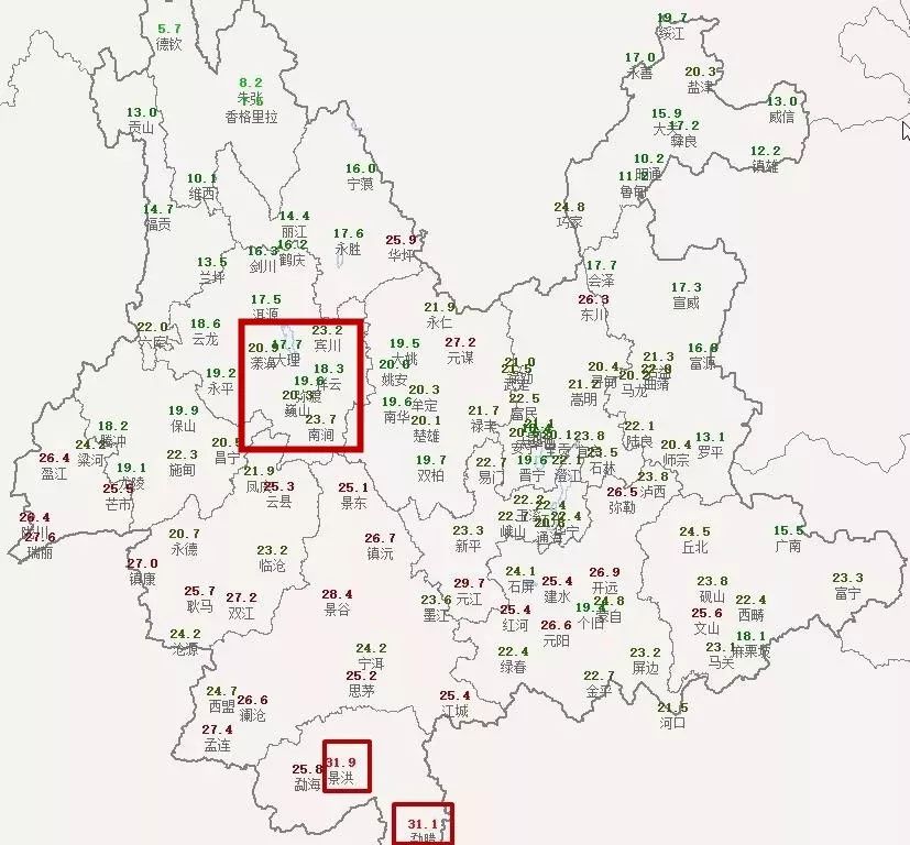 昨天宾川,漾濞巍山等地气温已经20℃,景洪和勐腊的气温更是超过30℃.