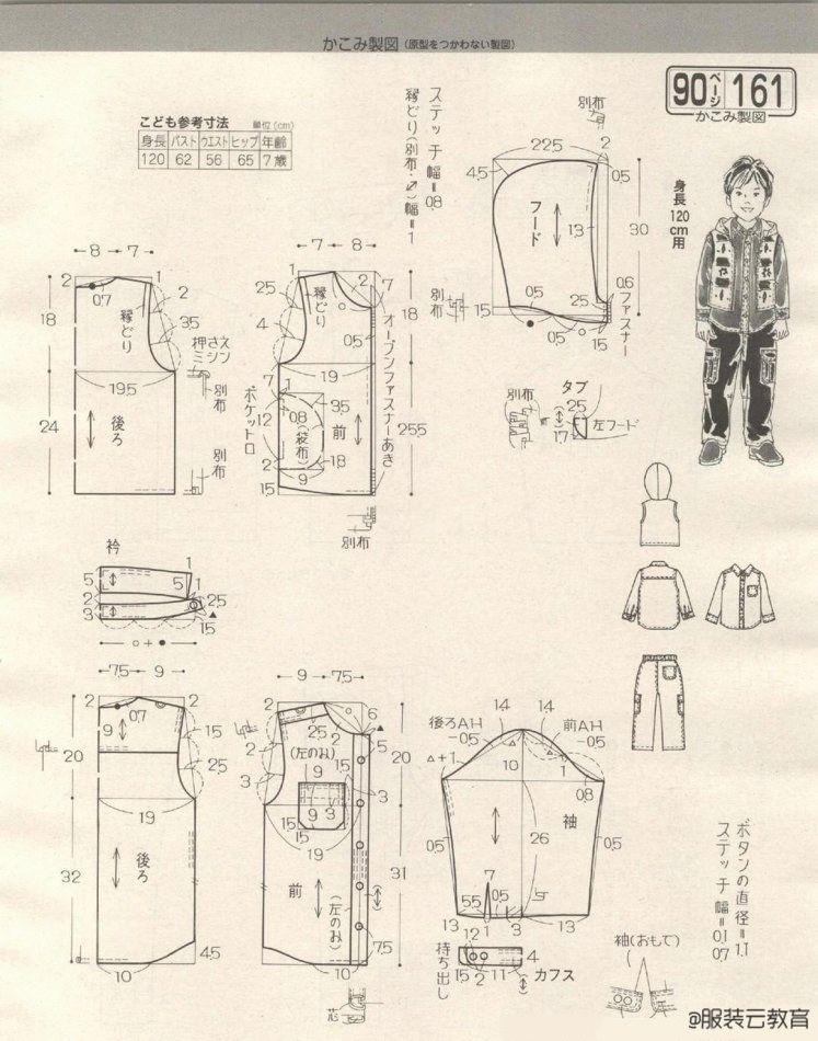 8款初春童装的纸样整理,适合身高120cm用!