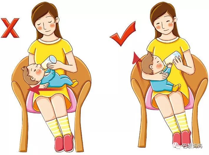用奶瓶喂奶时会让宝宝平躺或者直坐,这两种姿势都非常不利于宝宝喝奶