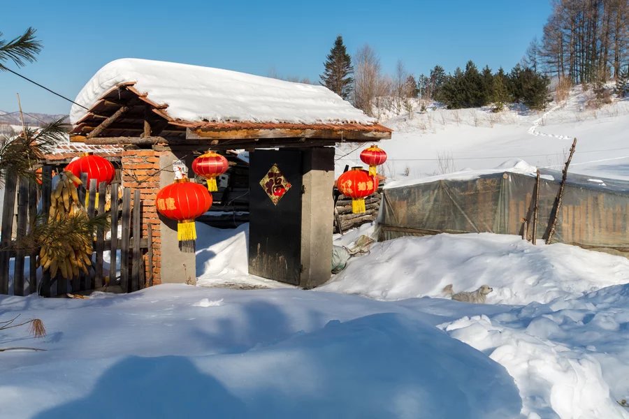 蓝天,白雪,土坯房子,偶尔传来一声鸡叫,北方农村别样