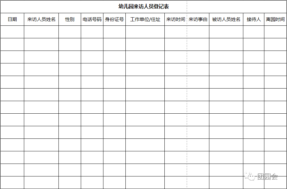 幼儿园来访人员登记表