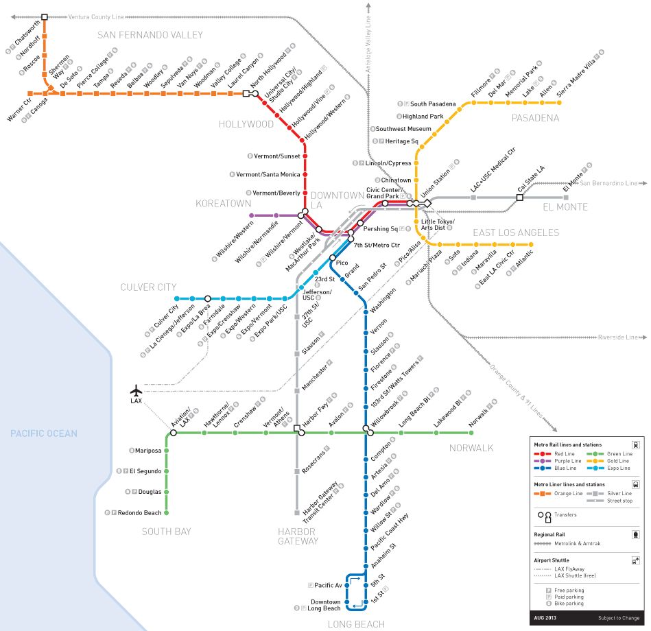 洛杉矶轨道交通线路图