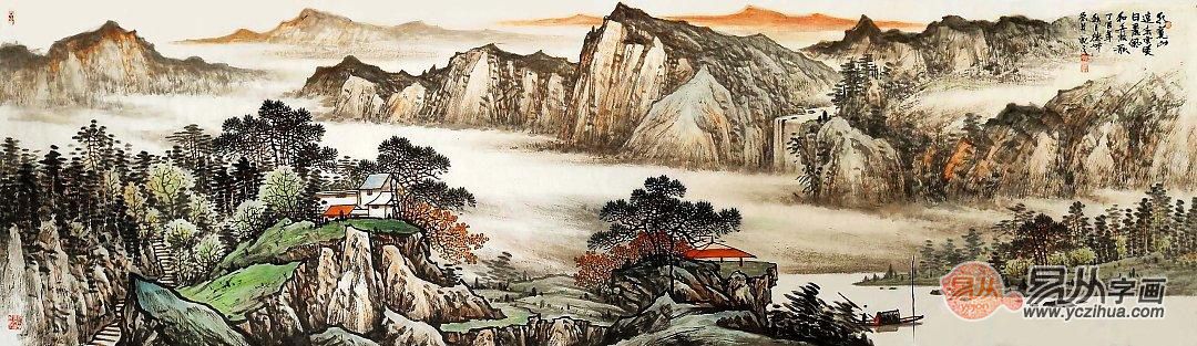 林德坤新品力作国画山水画作品《水宽山远》