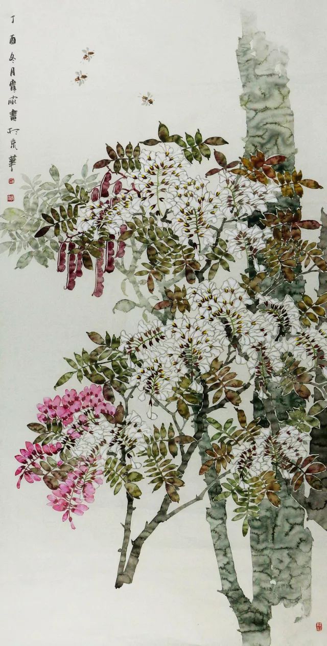 博宝·典藏 花鸟画家荆贵家作品 淡雅素洁,槐香清溢