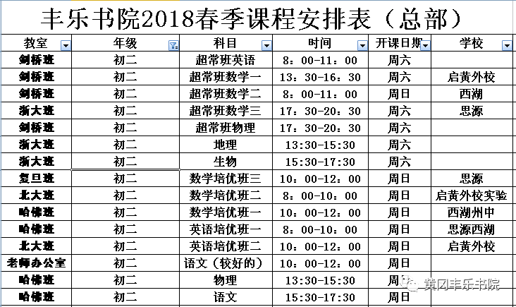 (附最新课程表)