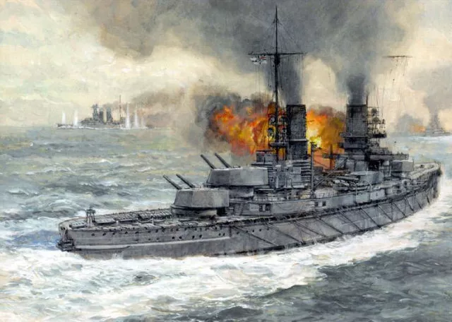 舰上去雷击英国舰队即将倾覆的战列舰日德兰海战图日德兰海战数据统计