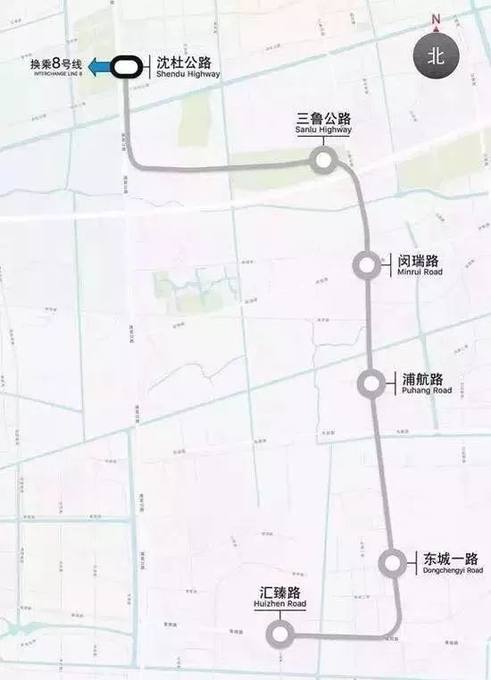 上海轨道交通 浦江线线路走向图