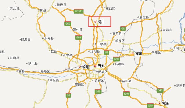 陕西铜川地理位置(图片来源:百度地图)