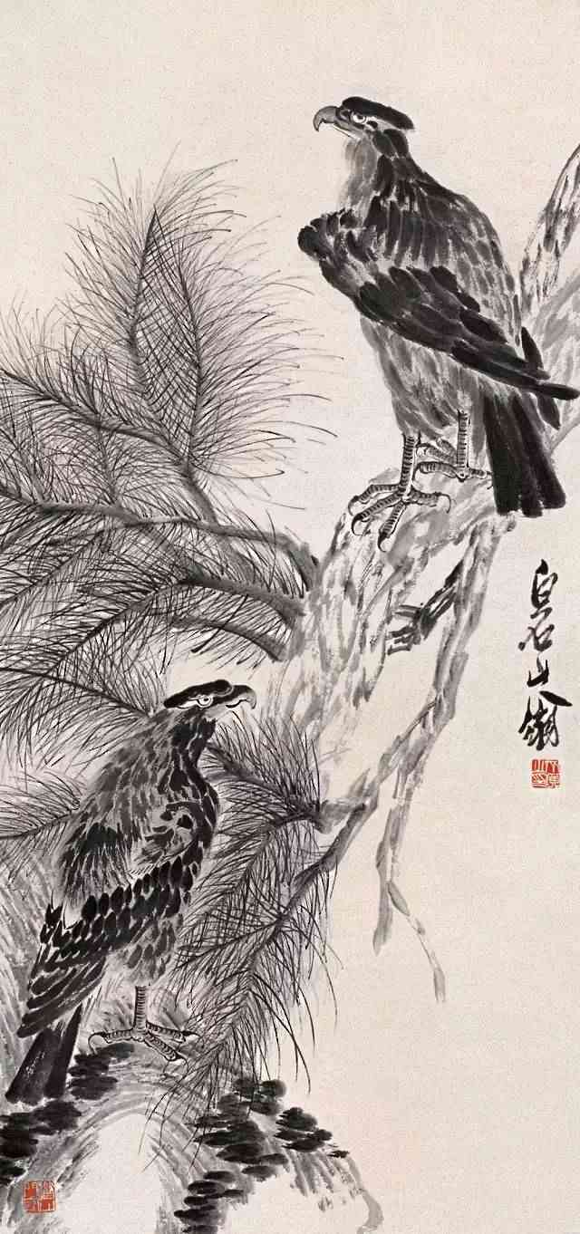 鹰齐白石 鹰齐白石 松柏苍鹰 260×100cm 1946年作齐白石松柏高立图