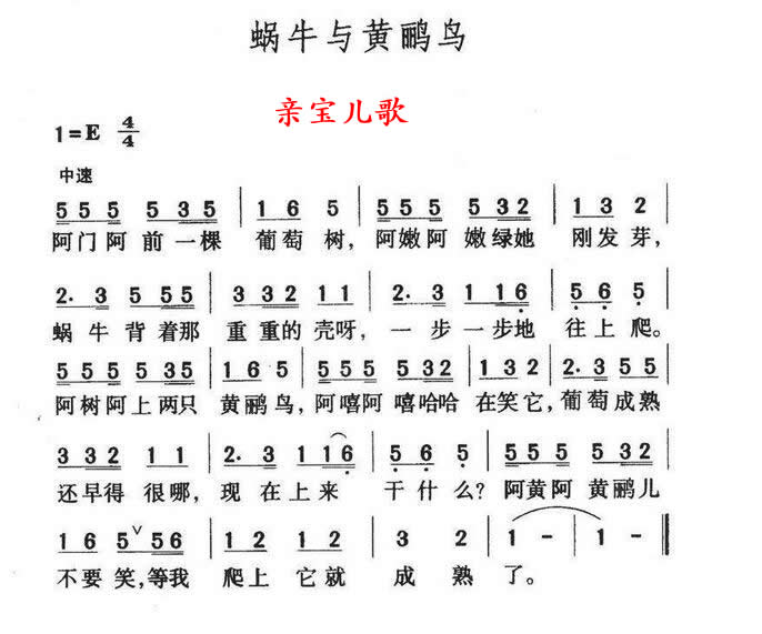 蜗牛与黄鹂鸟儿歌视频简谱歌词亲宝儿歌