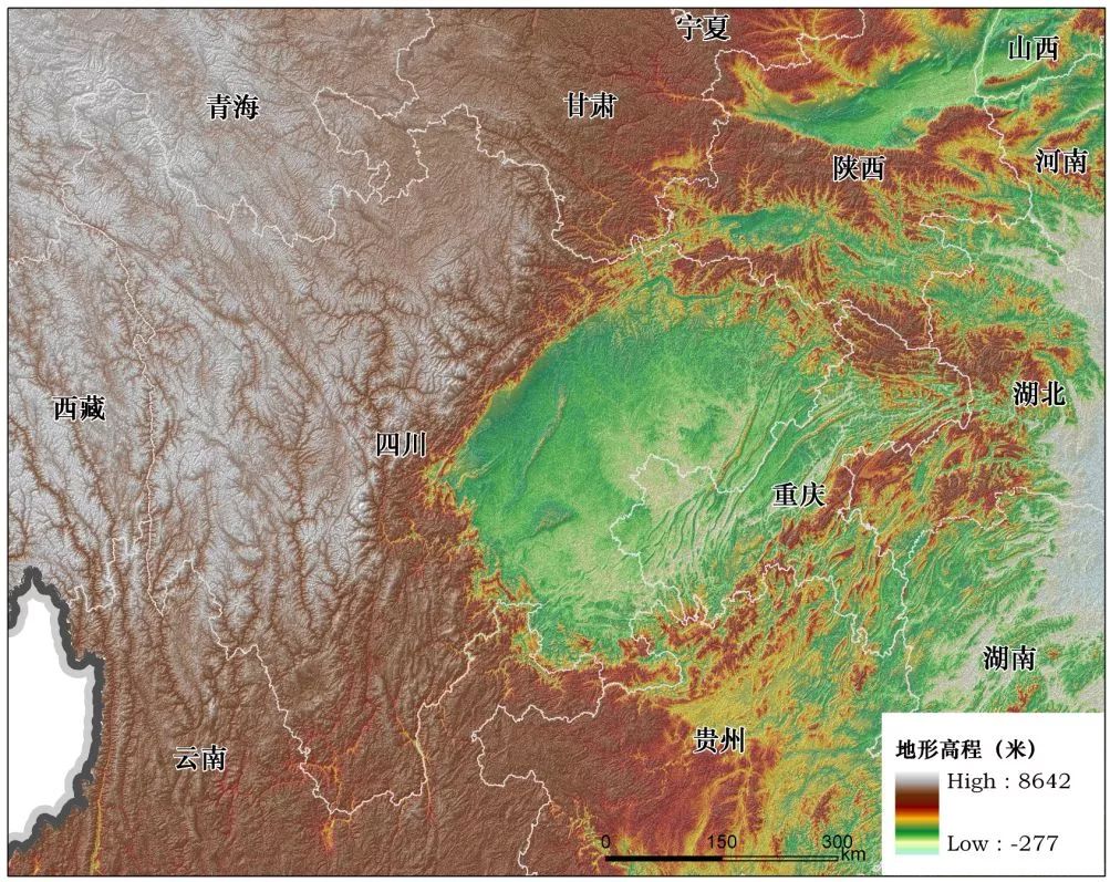 四川盆地是紫色的外流型盆地,千河之地,是北纬30°和胡焕庸曲线交点