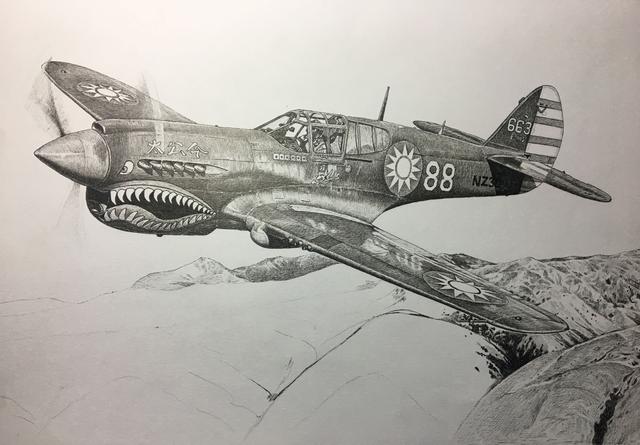 手绘飞机——p-40 warhawk"战鹰"战斗机