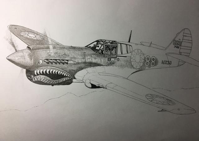 手绘飞机——p-40 warhawk"战鹰"战斗机