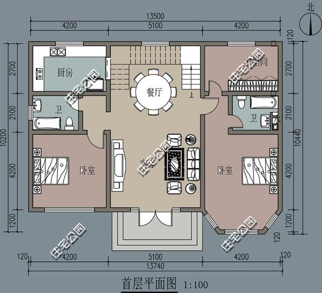 同一农村别墅13x10米,两种布局,还能建双拼!