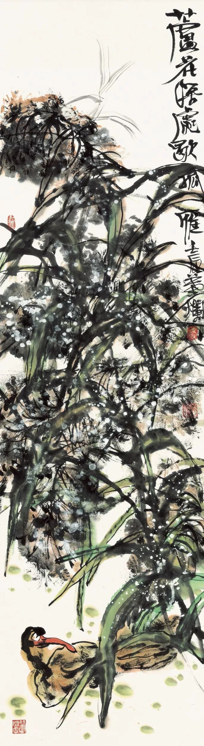 叶烂作品 芦花落处歇孤雁 137x34厘米 纸本设色