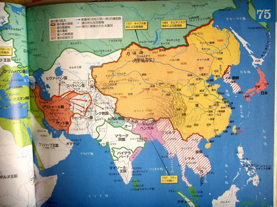 清朝,这是全盛时期清朝的疆域,大致客观,但是库页岛没有归到清朝版图