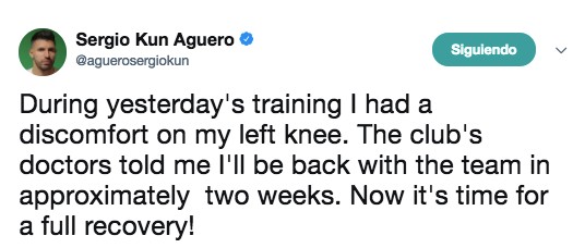 阿圭罗因心脏病提前退役，下周将开新闻宣布会