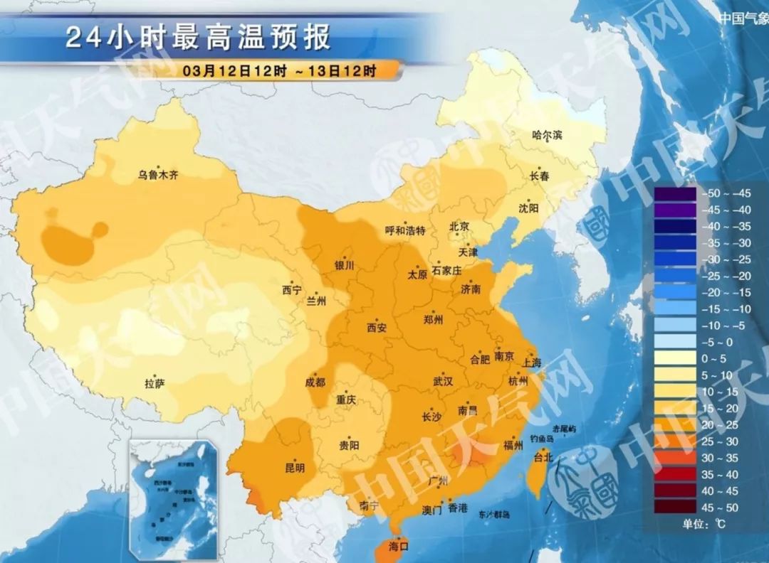 不光是北京,看气温预报图就能发现,全国气温都在上升,明天将会达到本