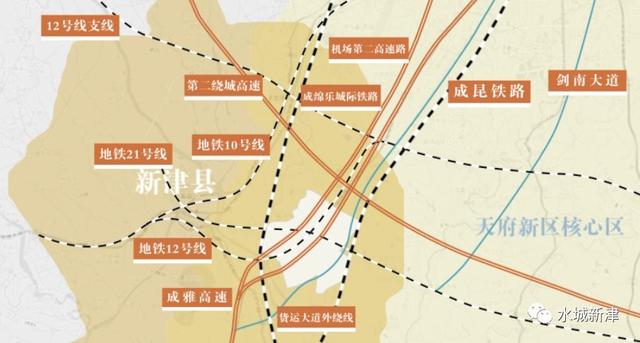 新津, 到中心城区,天府新区核心区车程均在25分钟以内, 拥有地铁10号