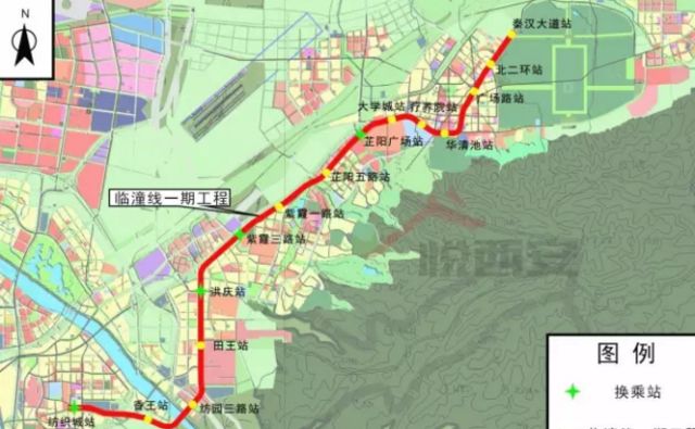 地铁临潼线(9号线)小档案 起止站:纺织城站—秦汉大道站 线路全长:25.