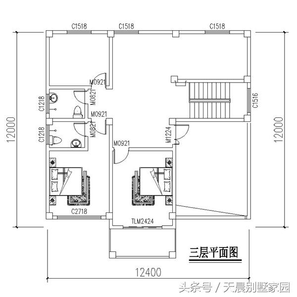 旋转楼梯这样建才好看农村3层自建房124x12米布局接地气