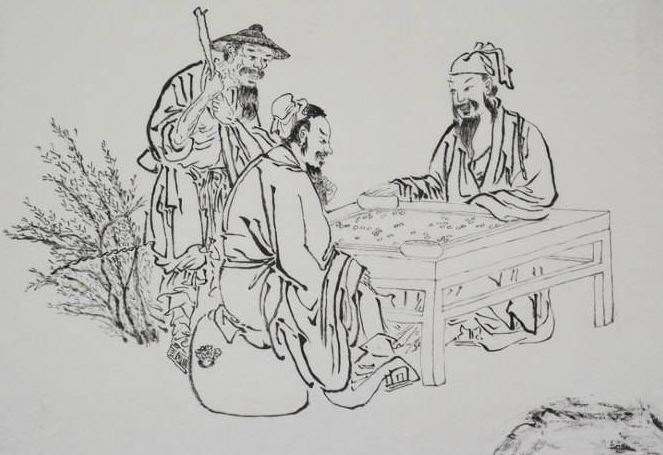 根据"观棋烂柯"的神话故事,明代画家张以宁绘出了《烂柯山图》.