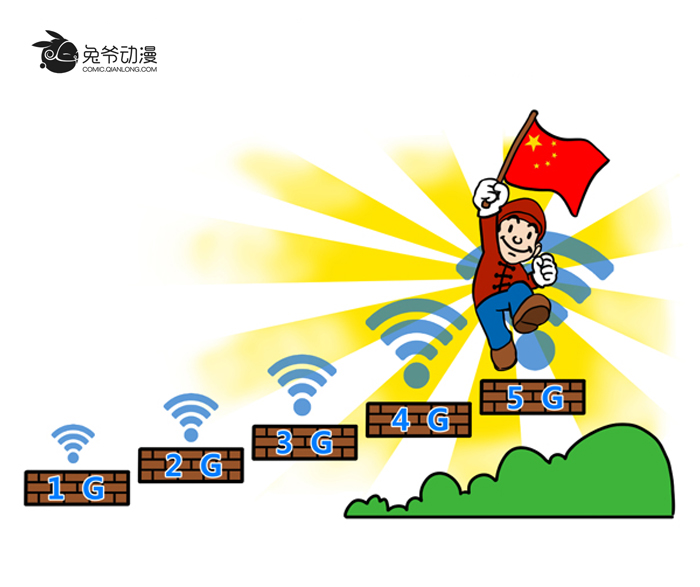 图为中国5g技术领跑全球新闻漫画