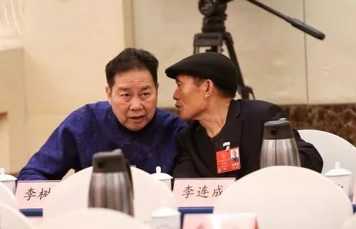 李树建代表(左)和李连成代表在会上交流.