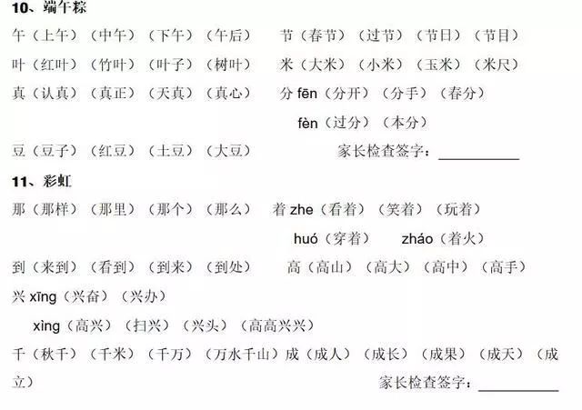 统编教材小学语文一下二下全书生字表带组词转发收藏