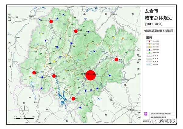 规划龙岩中心城区人口规模; 规划市域副中心城市为长汀,上杭