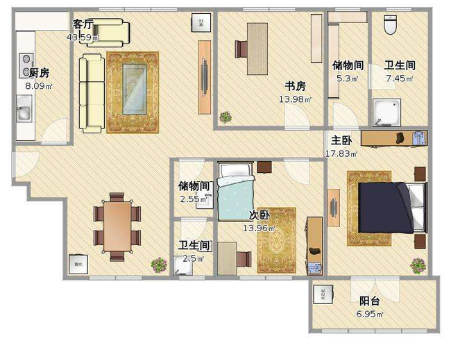 来几张120平三室两厅两卫户型图