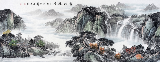 石荣禄最新力作六尺横幅青绿国画作品《青山雅居》作品来源:易从网