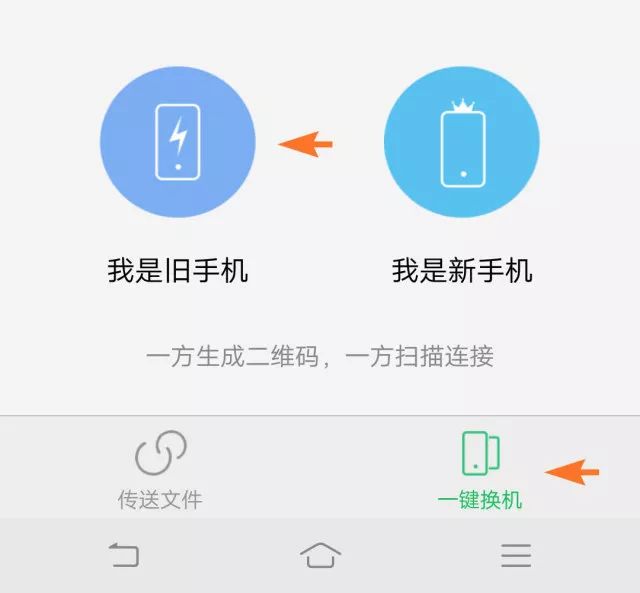 我们现在要转移旧手机数据,因此选择"一键换机"标签,然后点击"我是旧