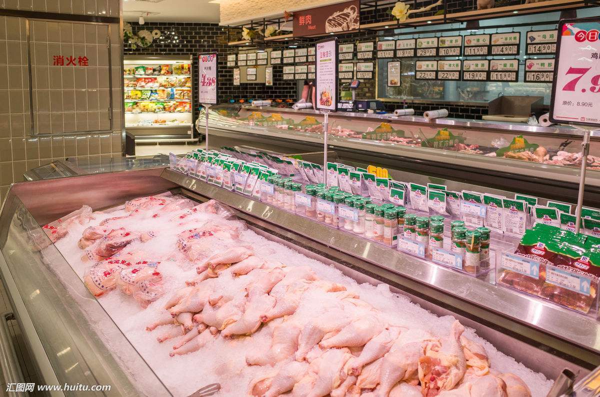 生鲜,冷冻食品买 一般超市里,都会把生鲜食品,肉类和日用百货区