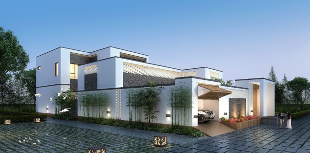 现代风格13.5x25米住宅设计,二层多庭院,时尚纯美