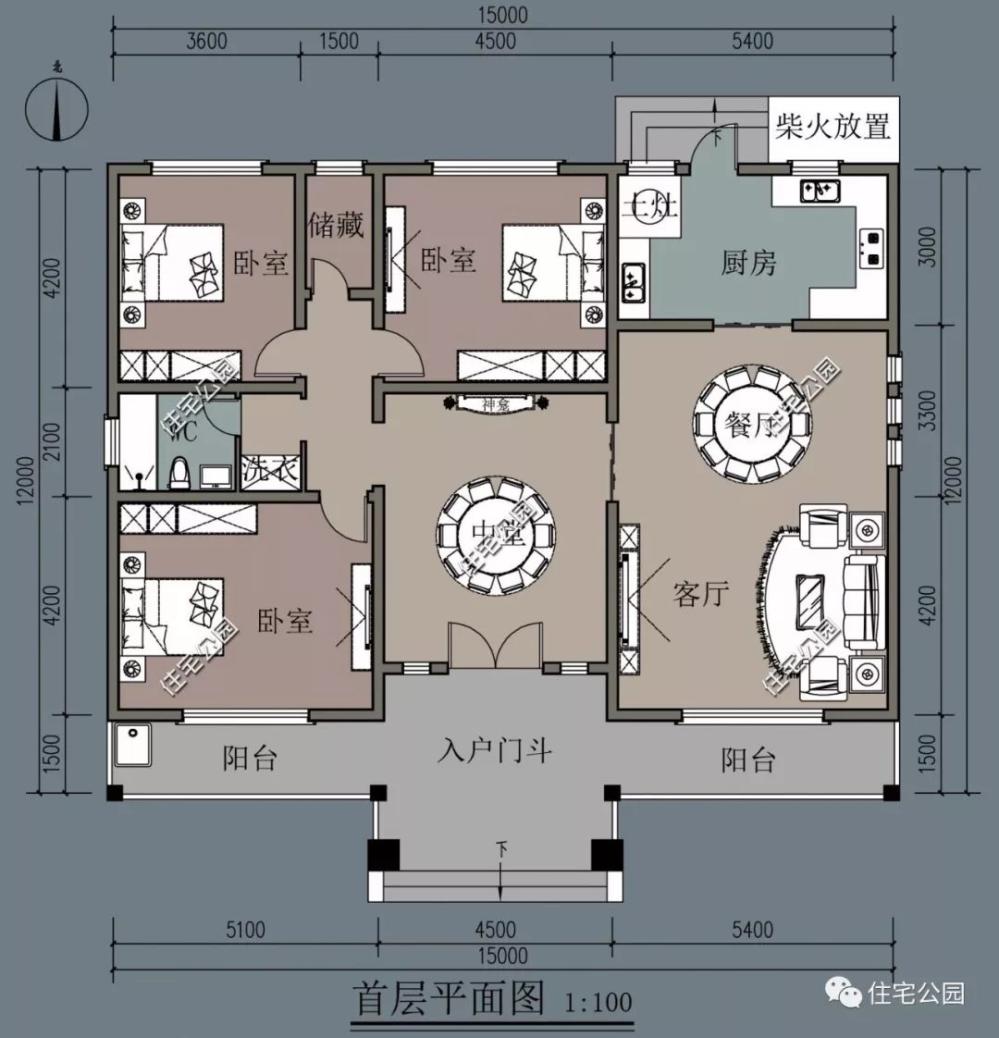 带堂屋新农村三层房屋设计图纸,带外观效果图