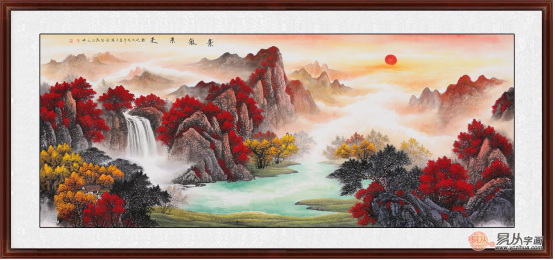 沙发背景墙挂画 刘燕姣聚宝盆风水画《紫气东来》作品来源:易从网