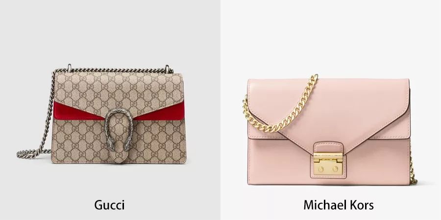 gucci 蛇头包标志性的双层包盖,被 michael kors 改成了简化版.