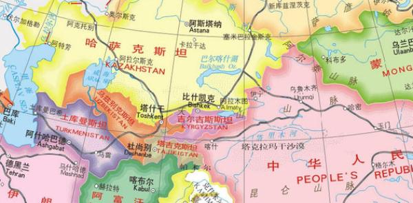 中亚五国地理位置简图.