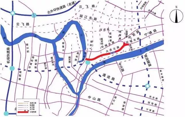 流 以及对沿线地块的开发和甬江北岸 工程区位示意图 杭甬高速复线是